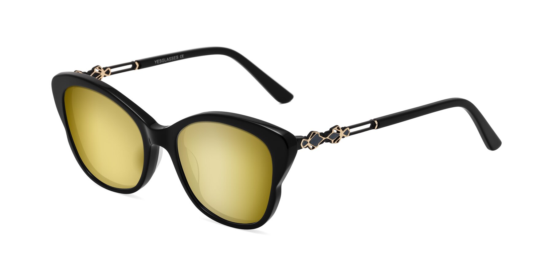 Angle of Azalea in Black with Gold Mirrored Lenses