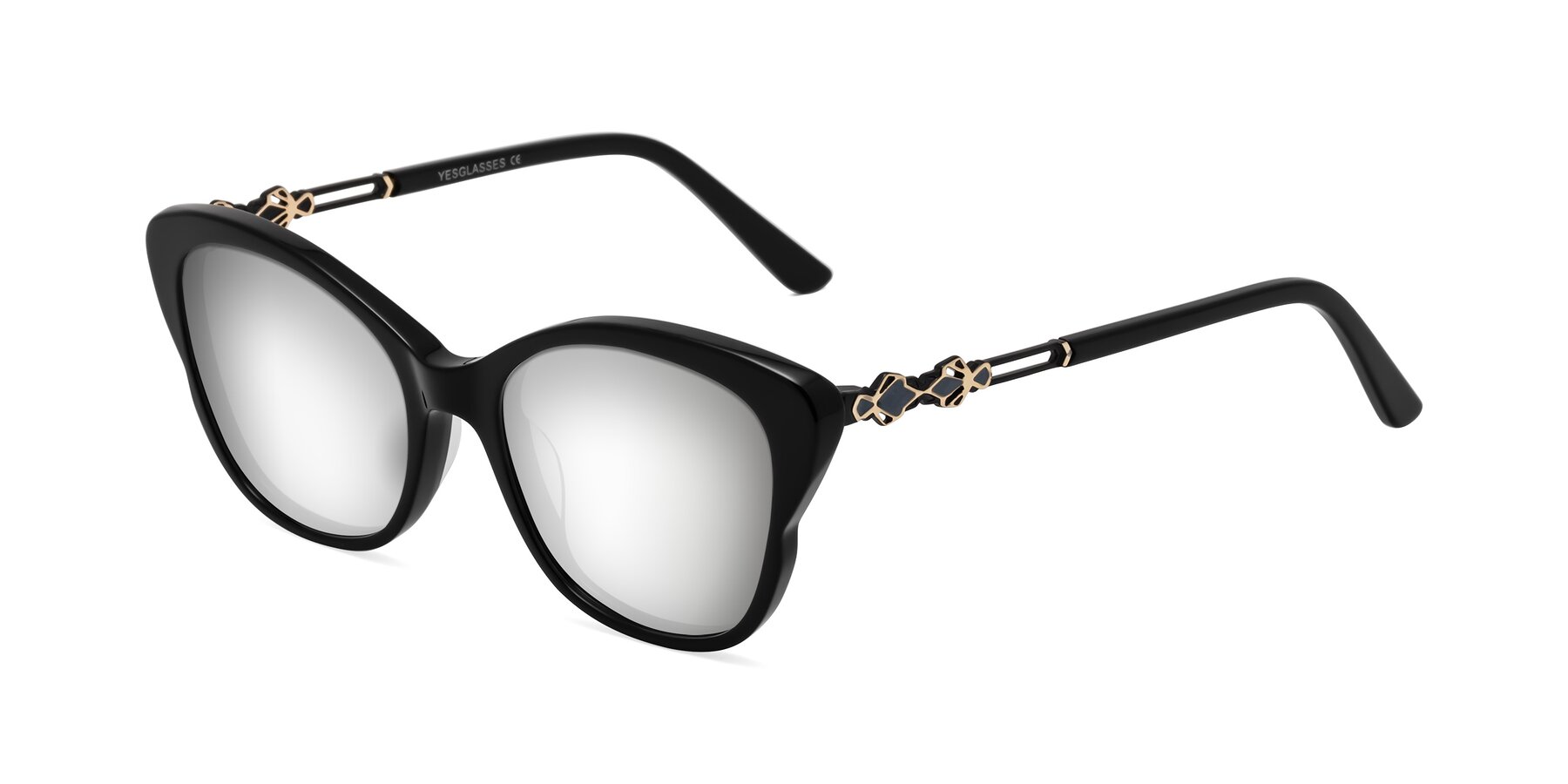 Angle of Azalea in Black with Silver Mirrored Lenses