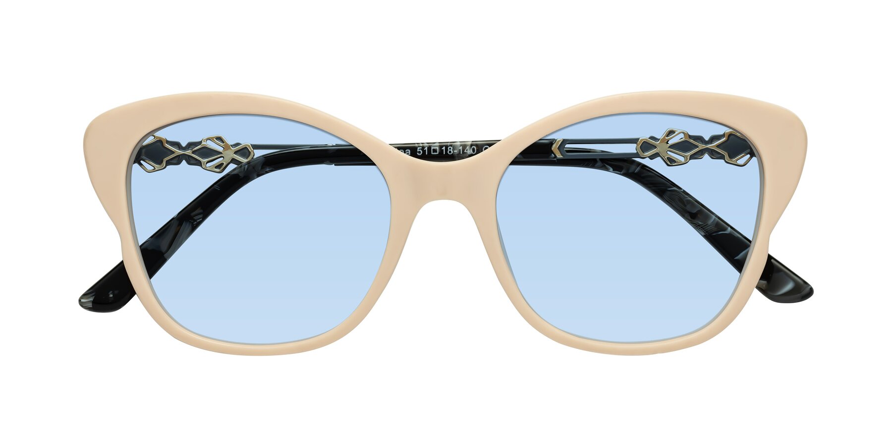 Folded Front of Azalea in Ivory pink with Light Blue Tinted Lenses