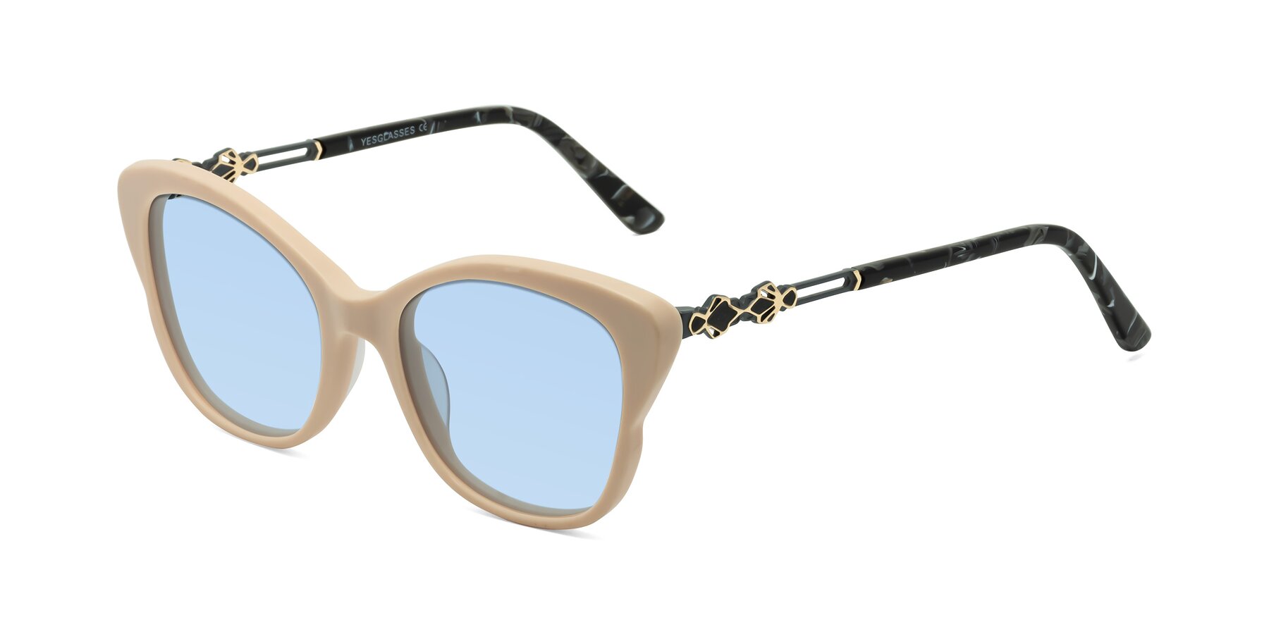 Angle of Azalea in Ivory pink with Light Blue Tinted Lenses