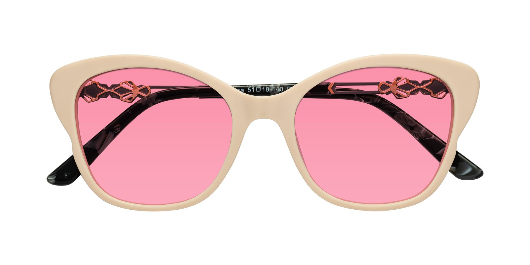 Folded Front of Azalea in Ivory pink with Pink Tinted Lenses