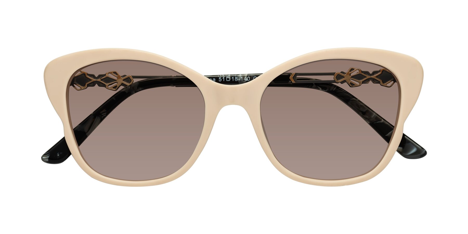 Folded Front of Azalea in Ivory pink with Medium Brown Tinted Lenses