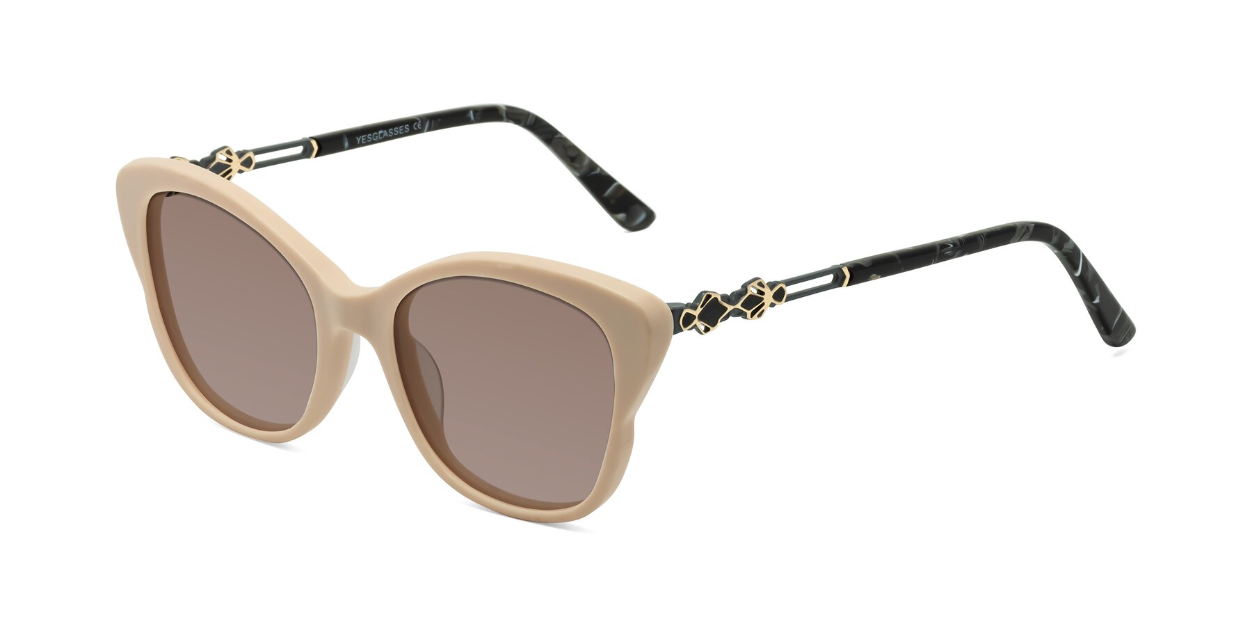 Angle of Azalea in Ivory pink with Medium Brown Tinted Lenses