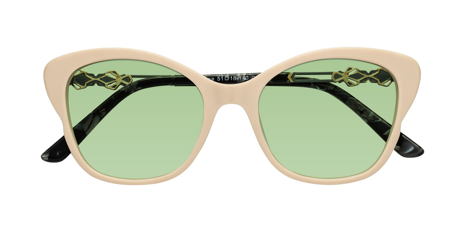 Folded Front of Azalea in Ivory pink with Medium Green Tinted Lenses