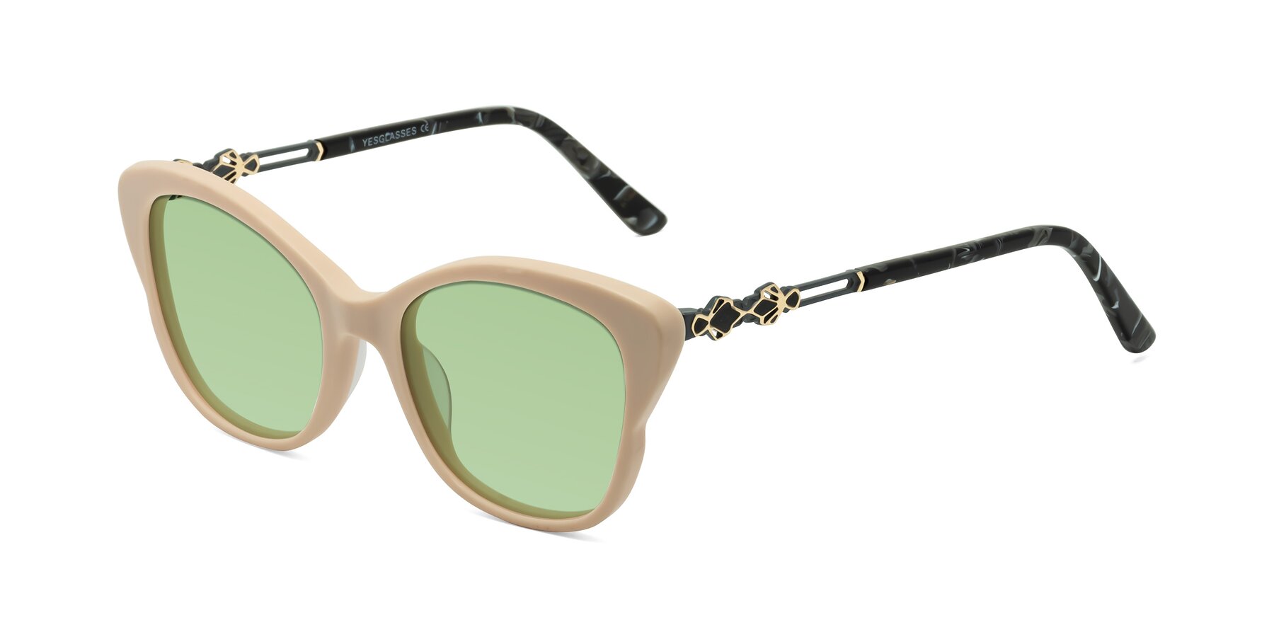 Angle of Azalea in Ivory pink with Medium Green Tinted Lenses