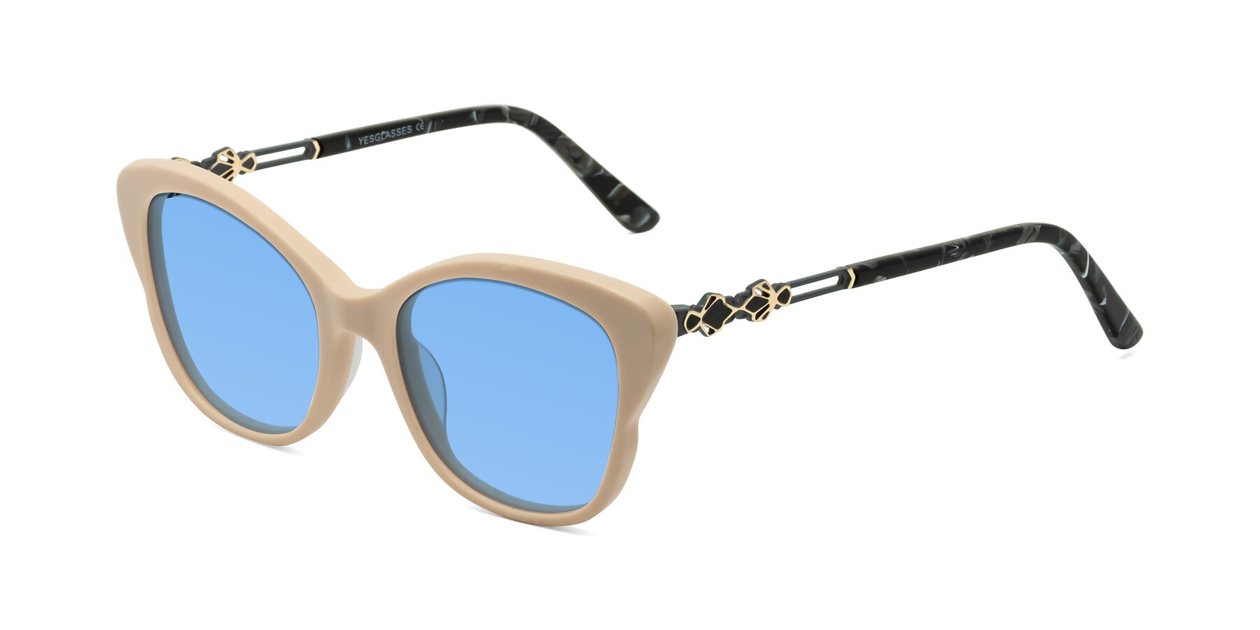 Angle of Azalea in Ivory pink with Medium Blue Tinted Lenses