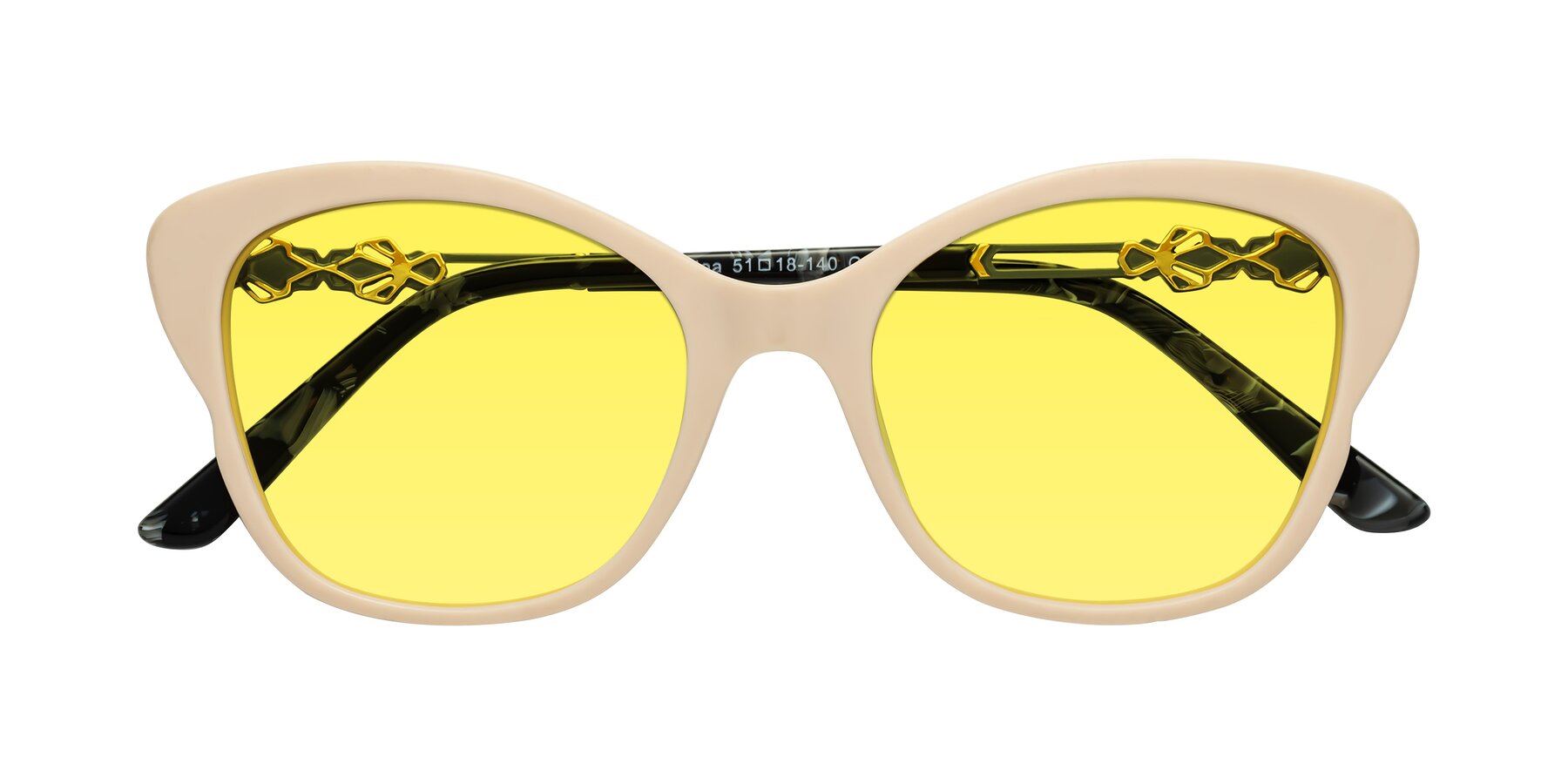 Folded Front of Azalea in Ivory pink with Medium Yellow Tinted Lenses