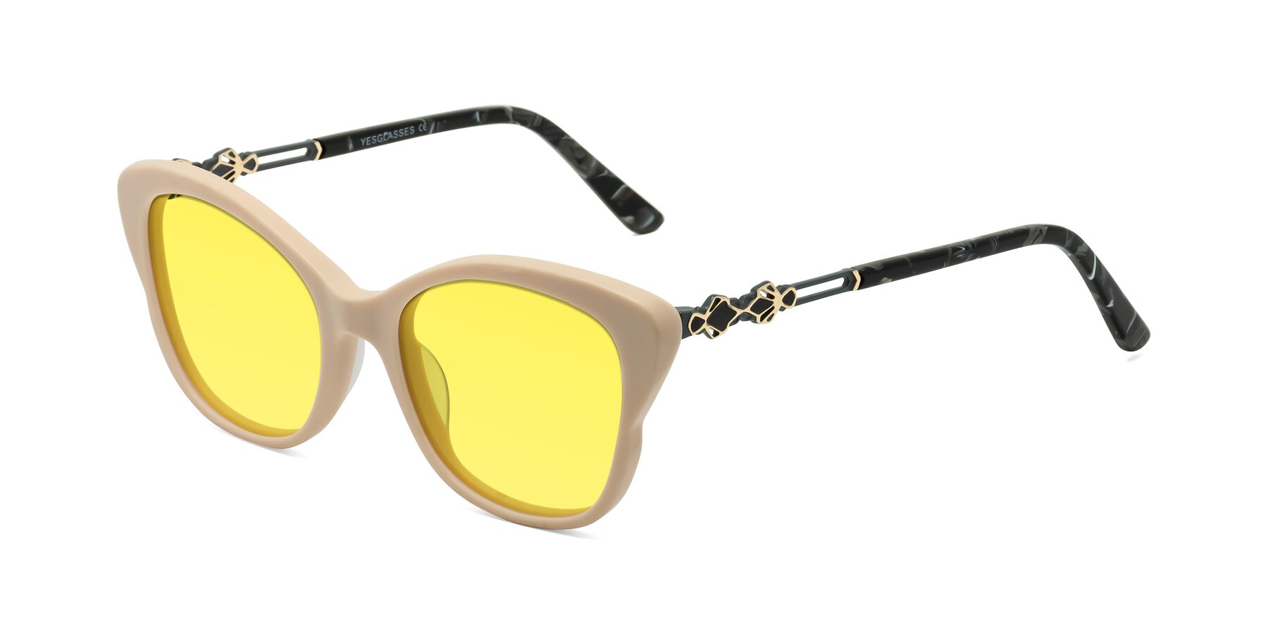 Angle of Azalea in Ivory pink with Medium Yellow Tinted Lenses