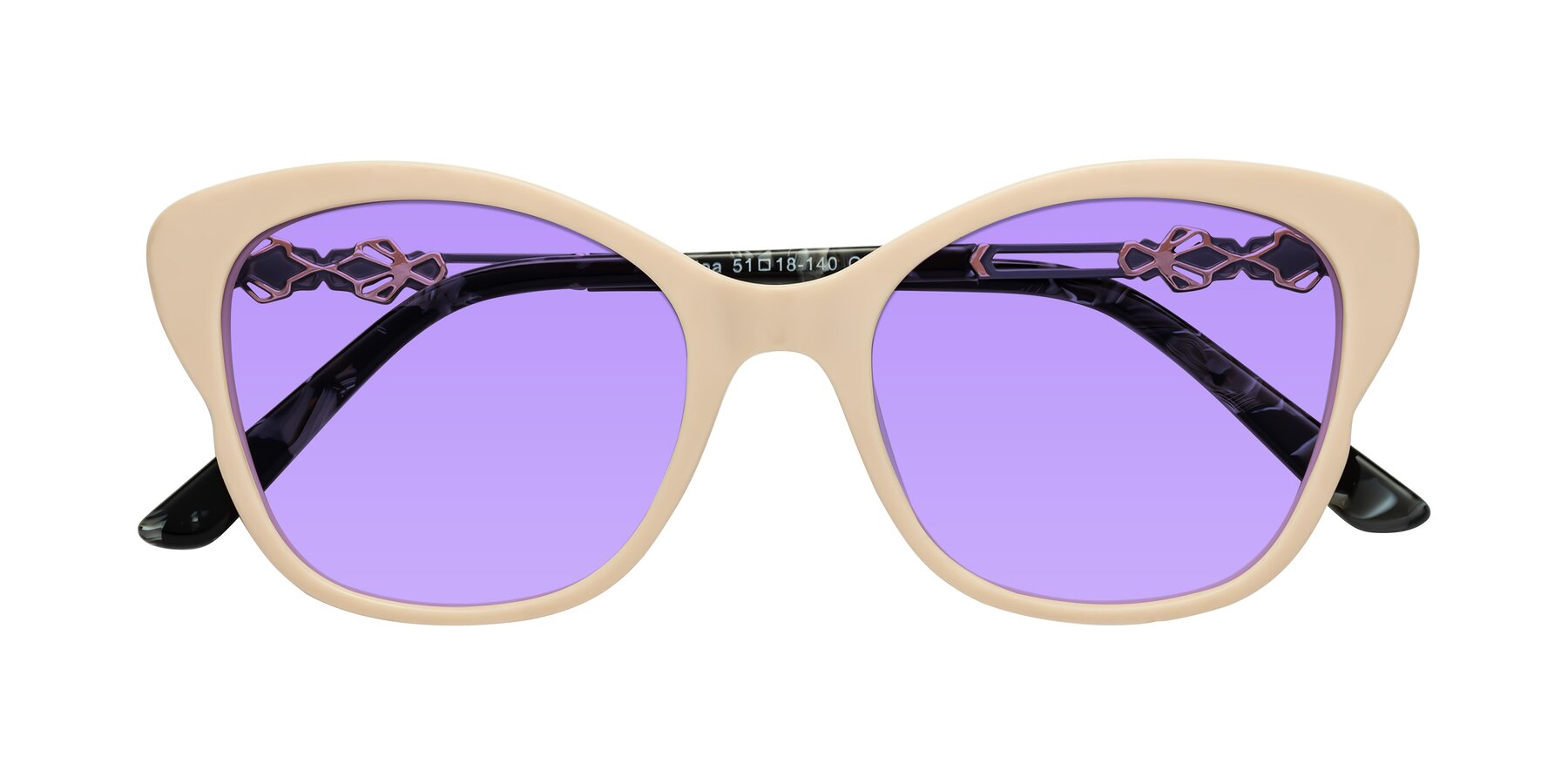 Folded Front of Azalea in Ivory pink with Medium Purple Tinted Lenses