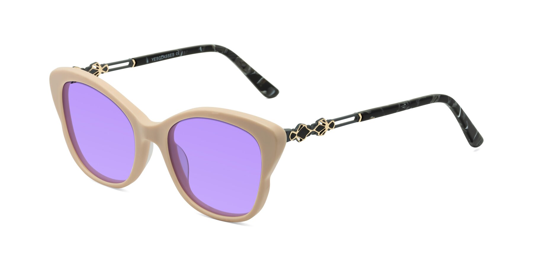 Angle of Azalea in Ivory pink with Medium Purple Tinted Lenses