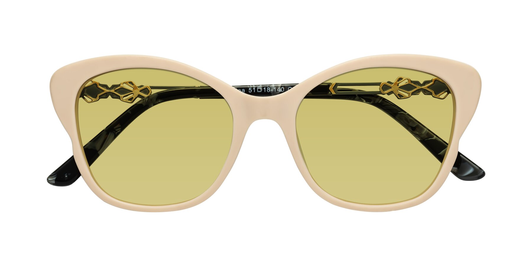 Folded Front of Azalea in Ivory pink with Medium Champagne Tinted Lenses