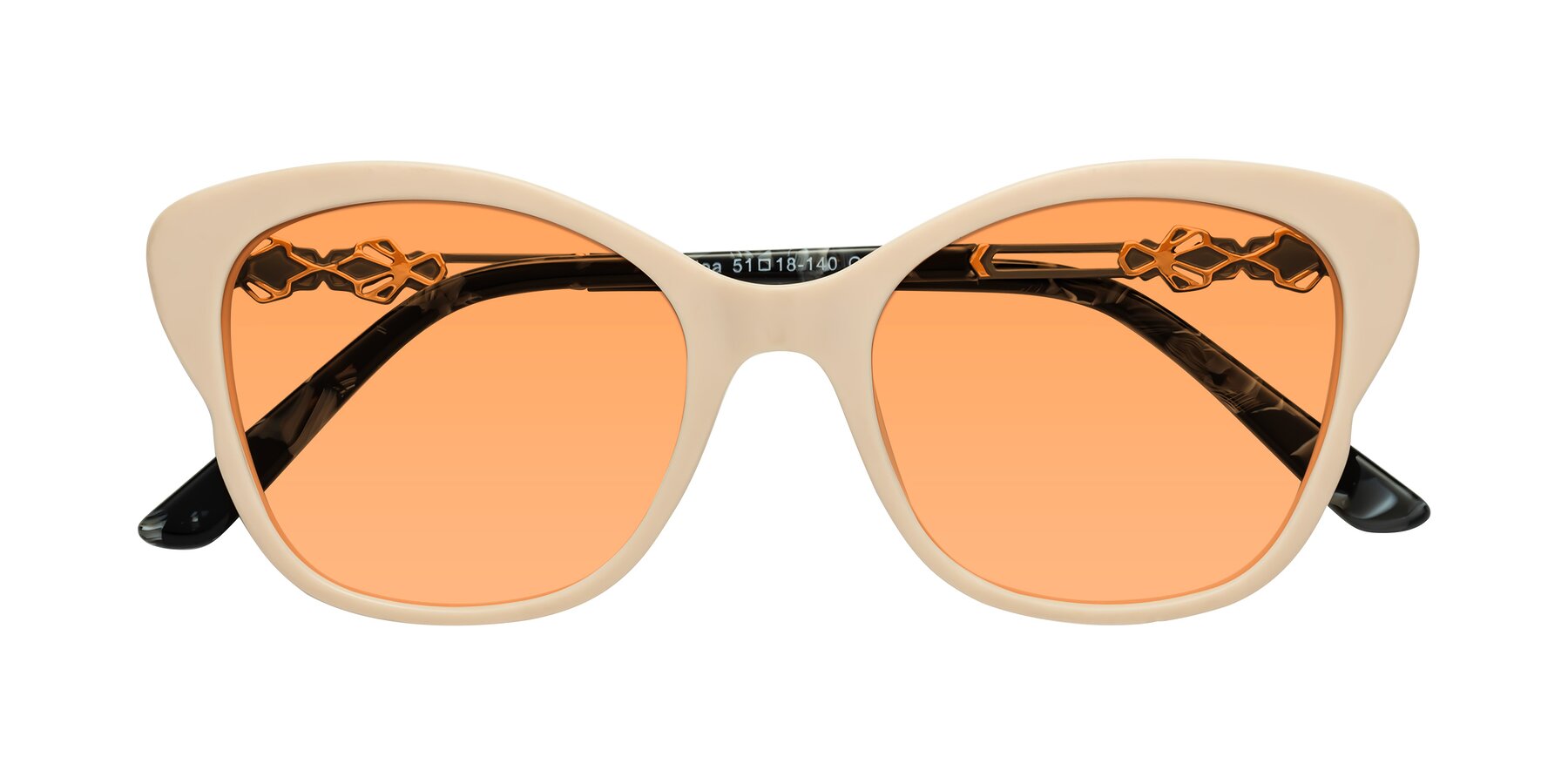 Folded Front of Azalea in Ivory pink with Medium Orange Tinted Lenses