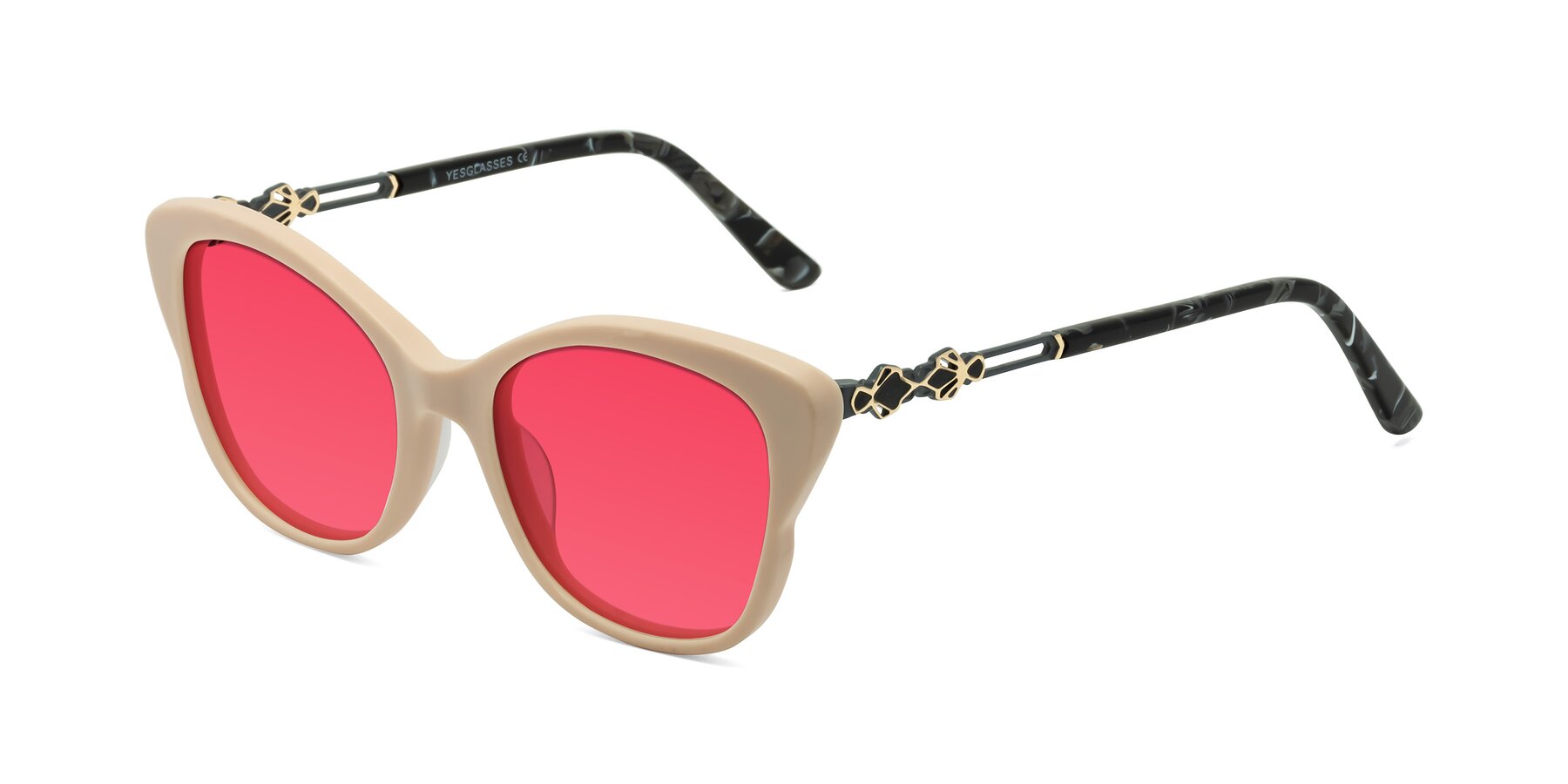 Angle of Azalea in Ivory pink with Red Tinted Lenses