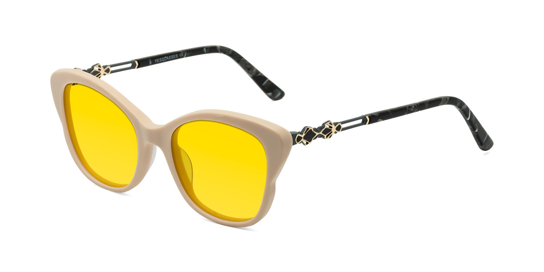 Angle of Azalea in Ivory pink with Yellow Tinted Lenses