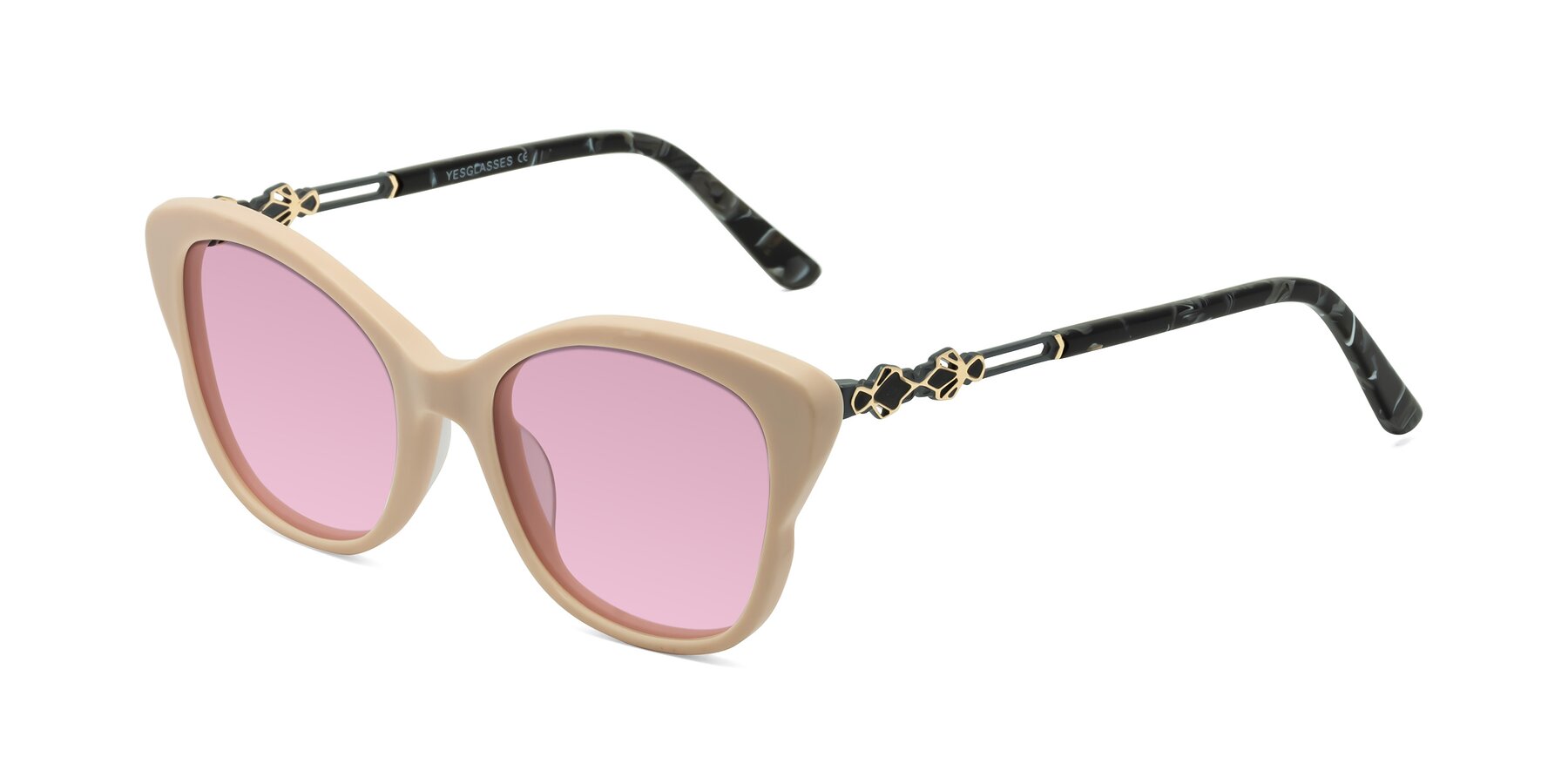 Angle of Azalea in Ivory pink with Light Wine Tinted Lenses