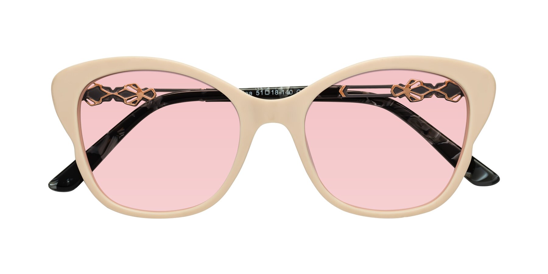 Folded Front of Azalea in Ivory pink with Light Garnet Tinted Lenses