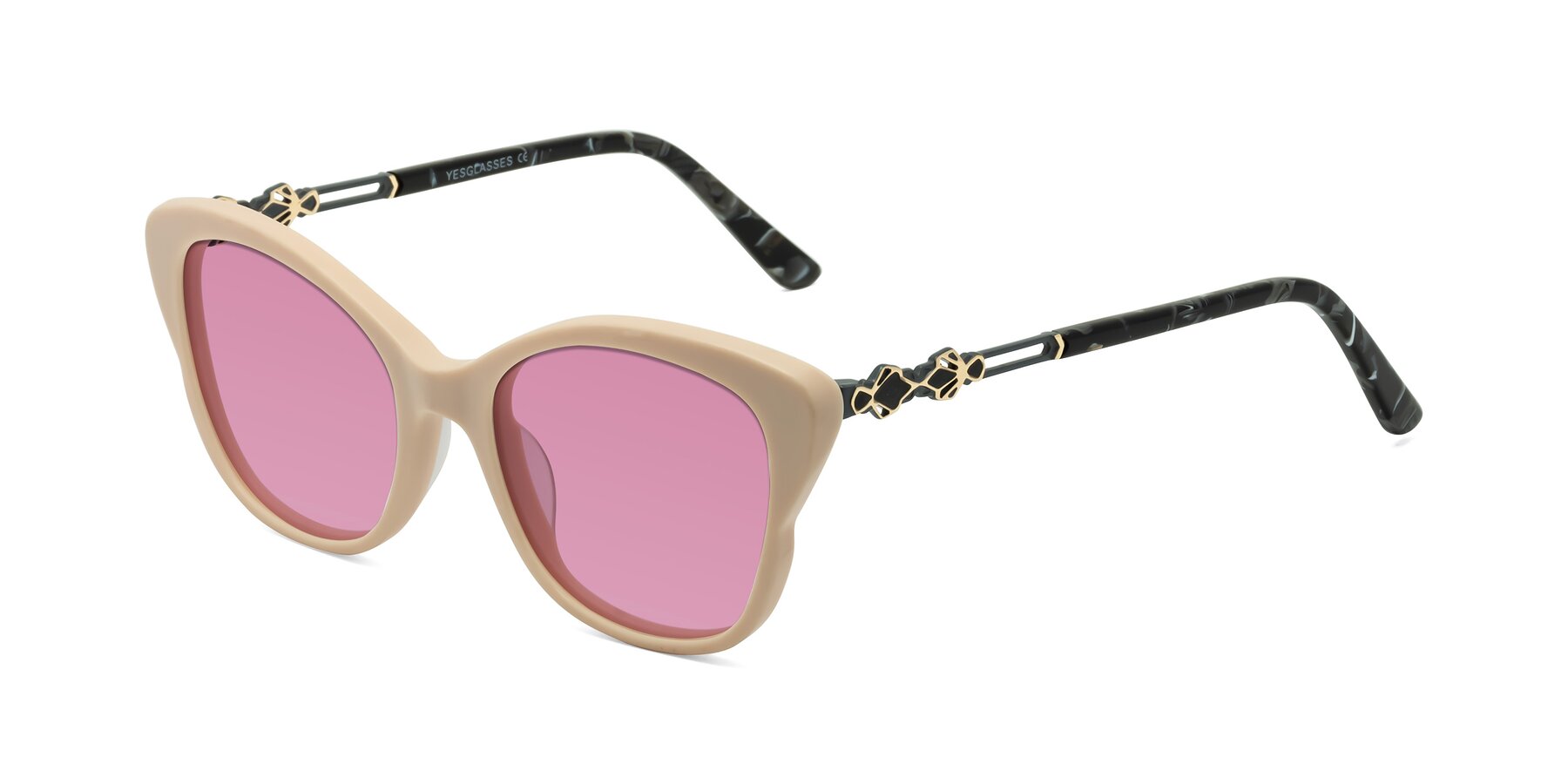 Angle of Azalea in Ivory pink with Medium Wine Tinted Lenses