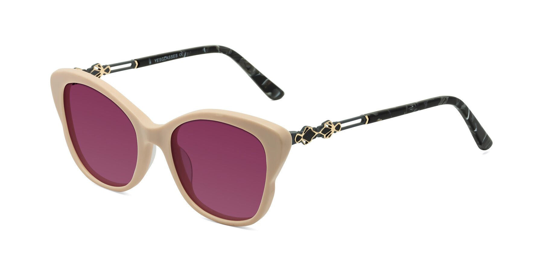 Angle of Azalea in Ivory pink with Wine Tinted Lenses