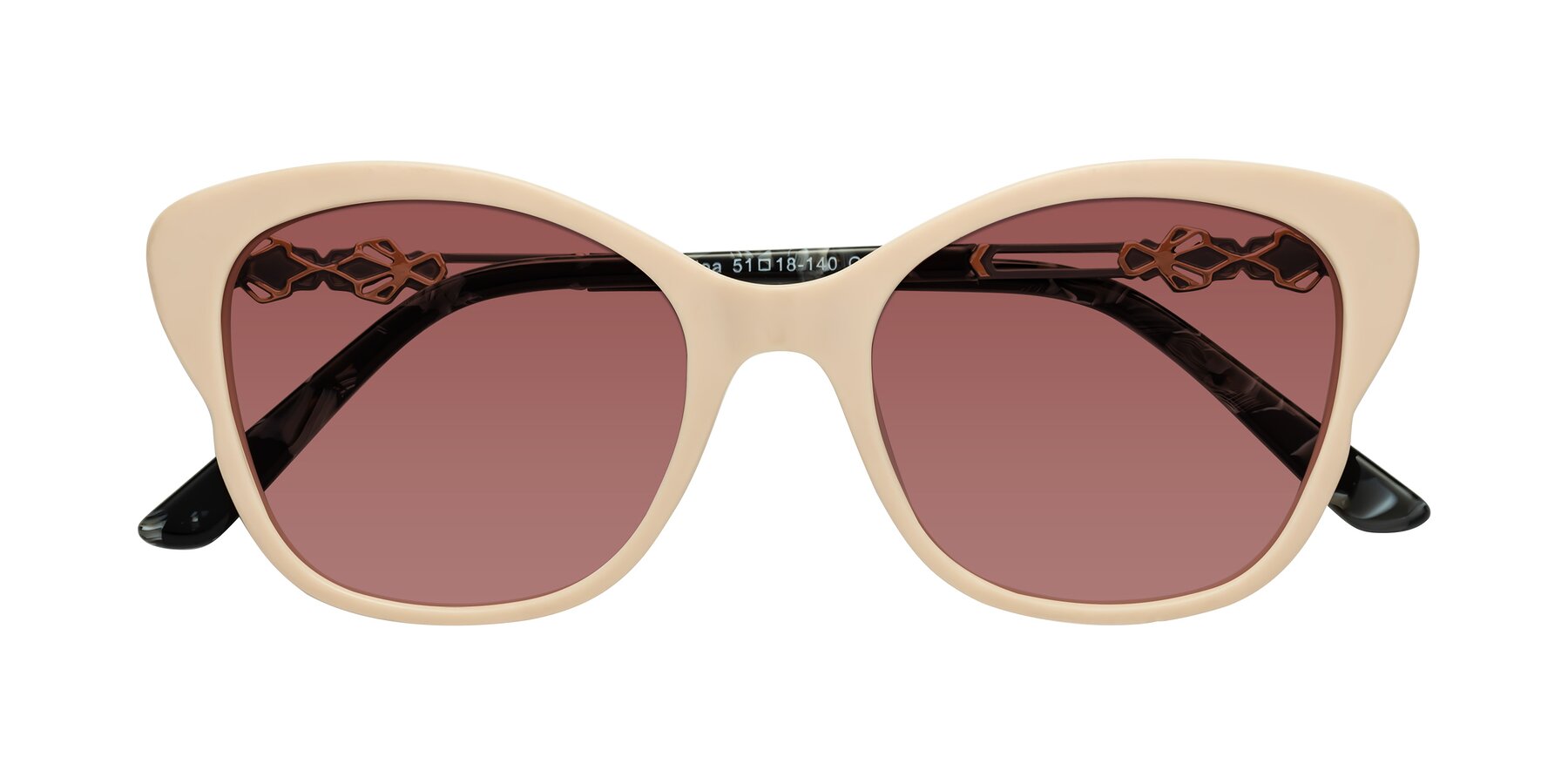 Folded Front of Azalea in Ivory pink with Garnet Tinted Lenses