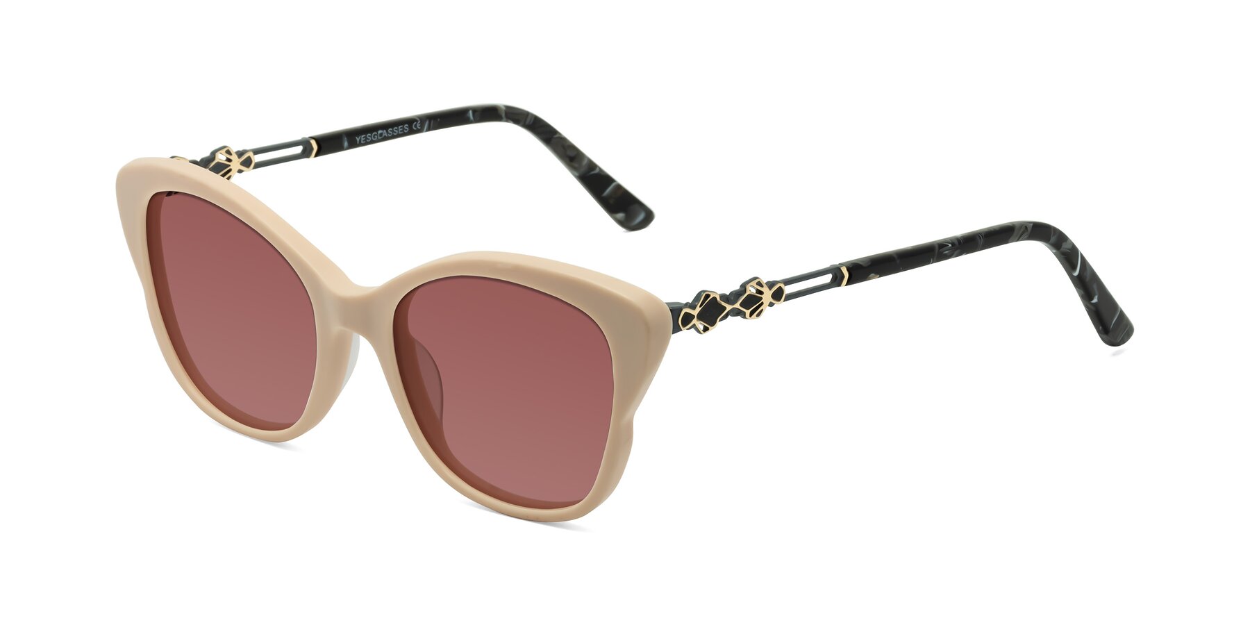 Angle of Azalea in Ivory pink with Garnet Tinted Lenses