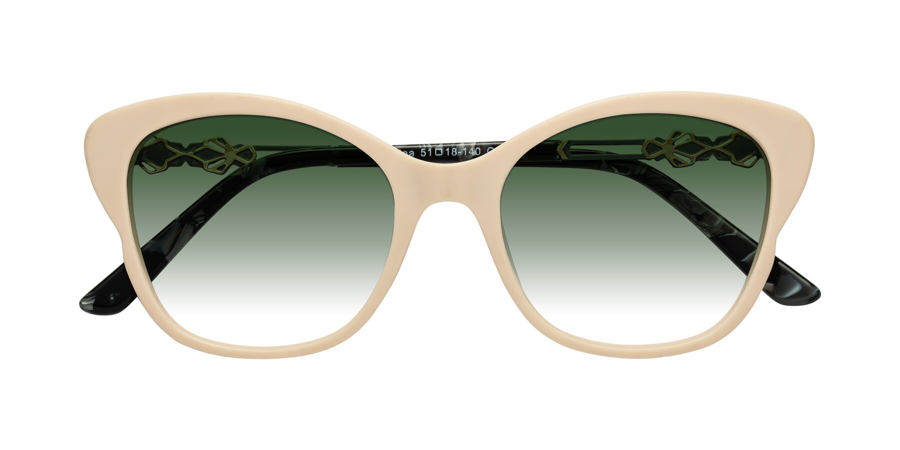 Folded Front of Azalea in Ivory pink with Green Gradient Lenses