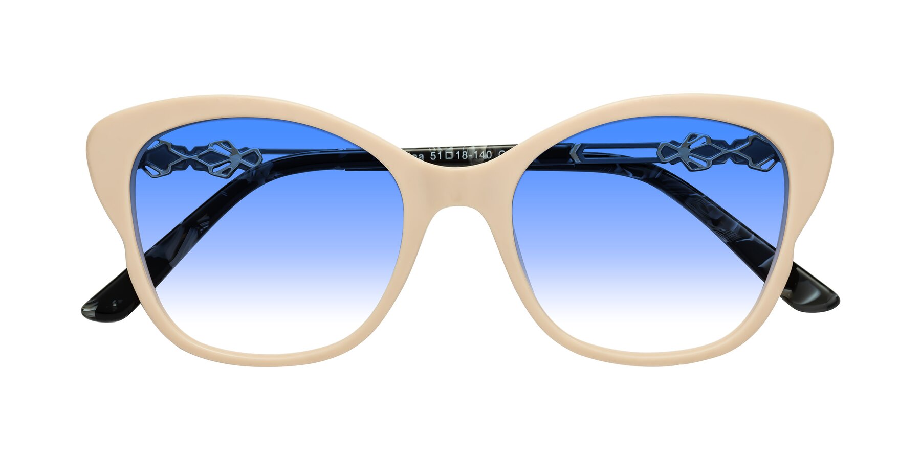 Folded Front of Azalea in Ivory pink with Blue Gradient Lenses