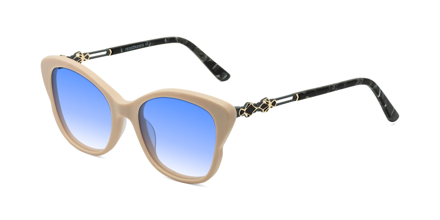 Angle of Azalea in Ivory pink with Blue Gradient Lenses