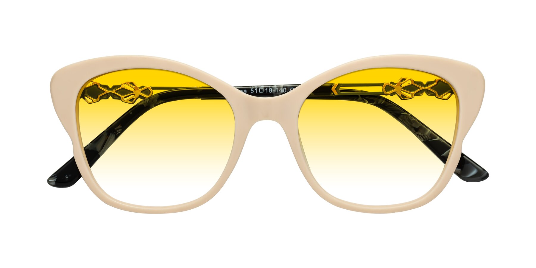 Folded Front of Azalea in Ivory pink with Yellow Gradient Lenses