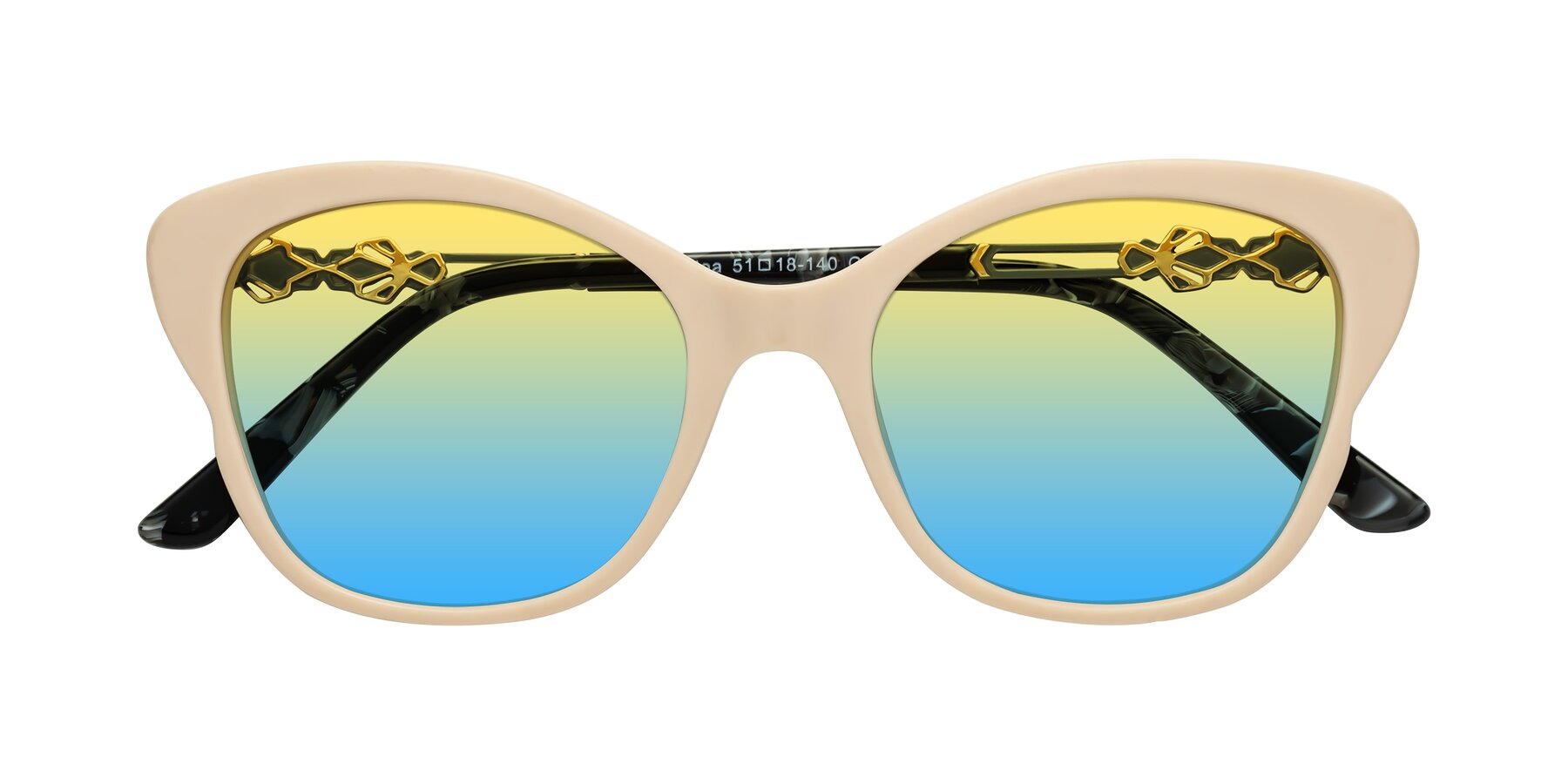 Folded Front of Azalea in Ivory pink with Yellow / Blue Gradient Lenses