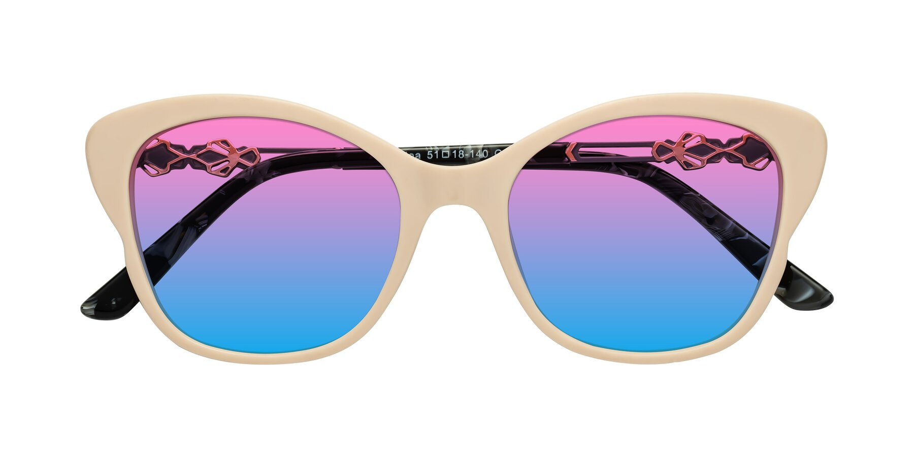 Folded Front of Azalea in Ivory pink with Pink / Blue Gradient Lenses