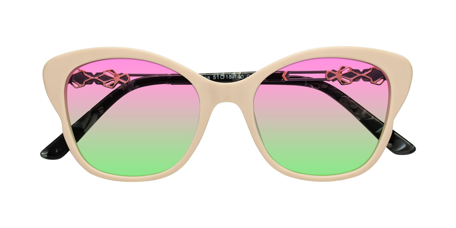 Folded Front of Azalea in Ivory pink with Pink / Green Gradient Lenses