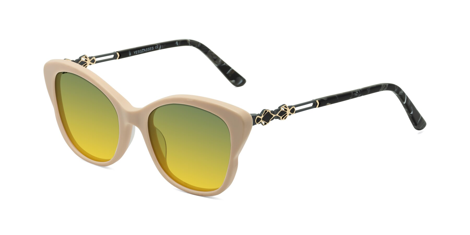 Angle of Azalea in Ivory pink with Green / Yellow Gradient Lenses