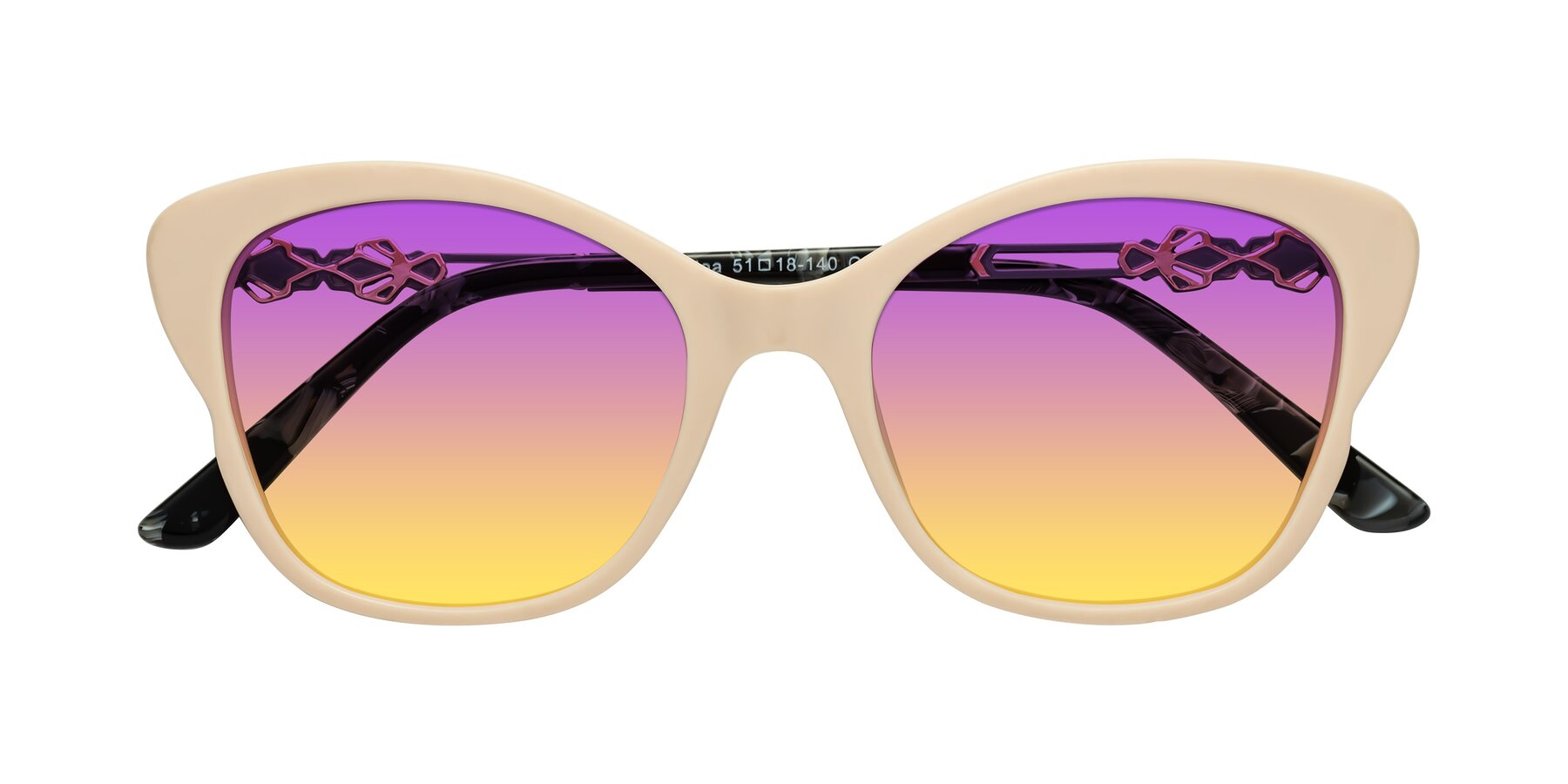 Folded Front of Azalea in Ivory pink with Purple / Yellow Gradient Lenses