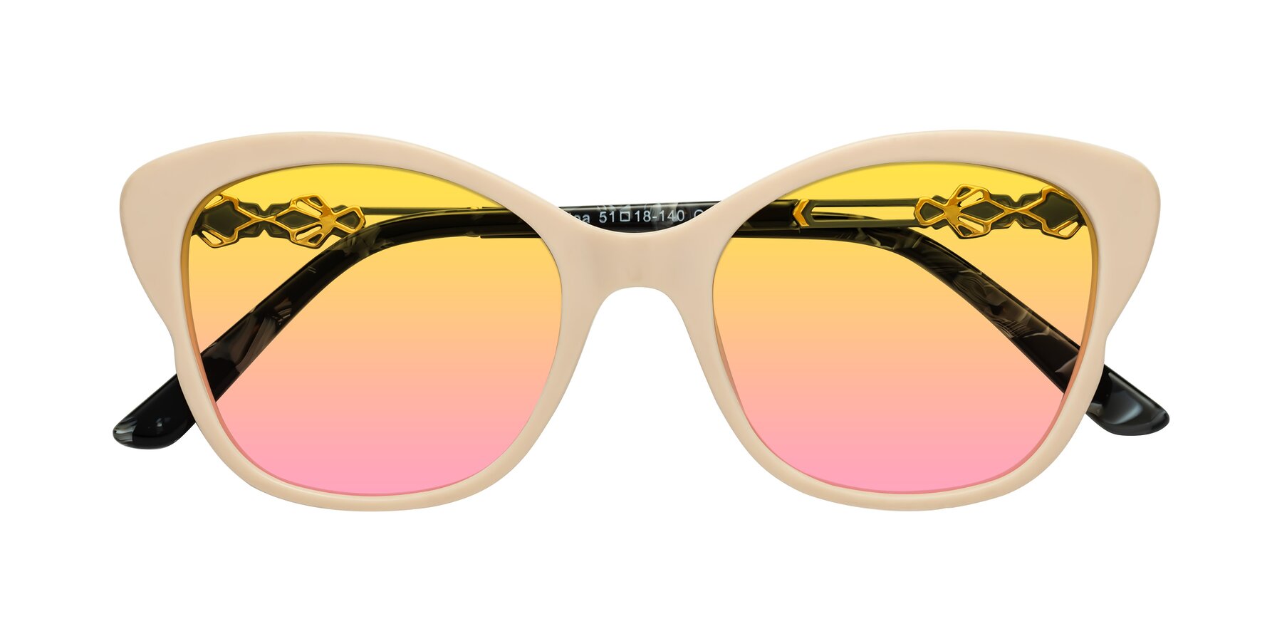 Folded Front of Azalea in Ivory pink with Yellow / Pink Gradient Lenses