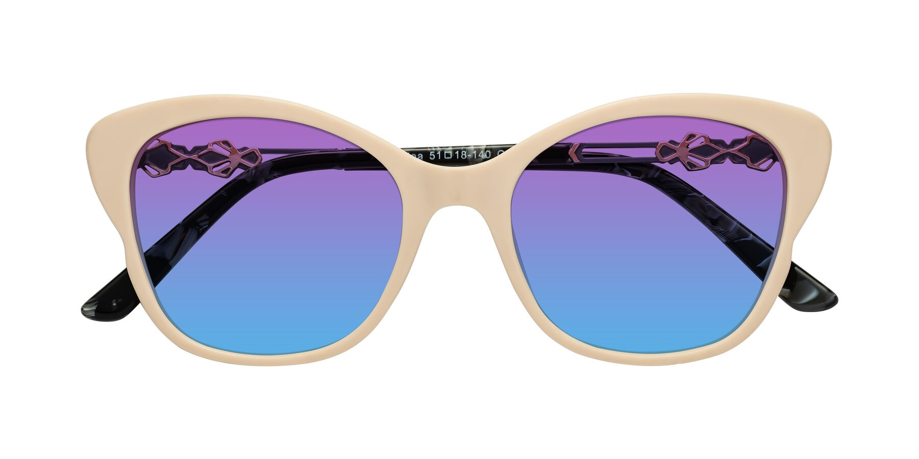 Folded Front of Azalea in Ivory pink with Purple / Blue Gradient Lenses