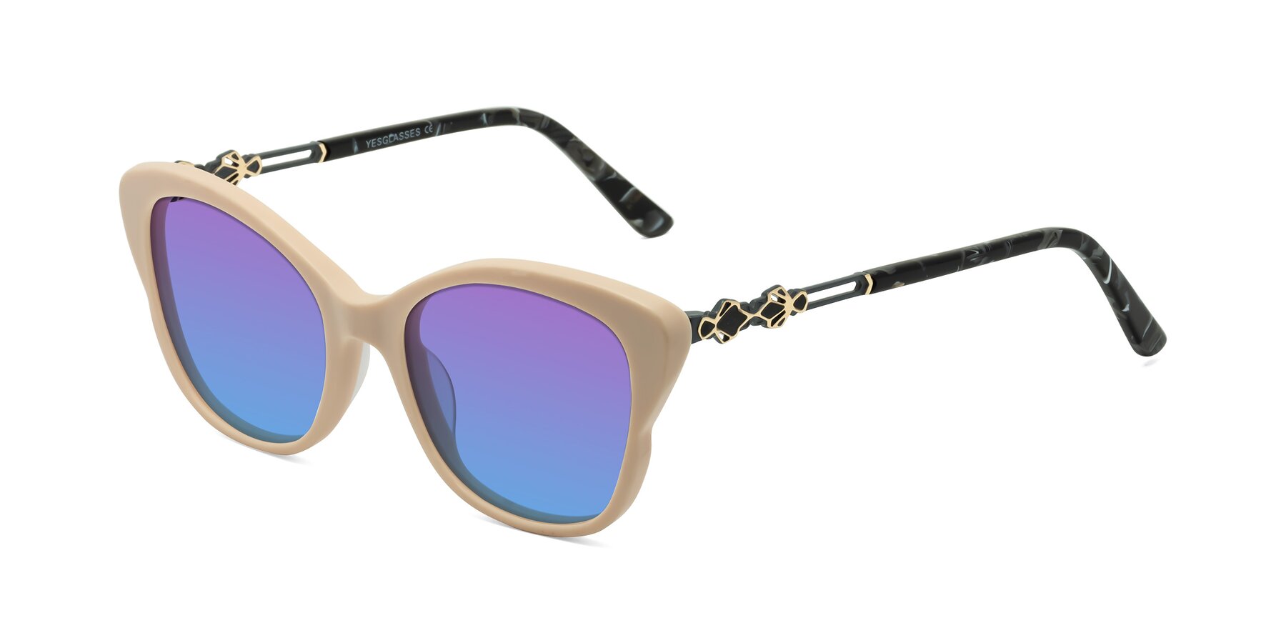 Angle of Azalea in Ivory pink with Purple / Blue Gradient Lenses