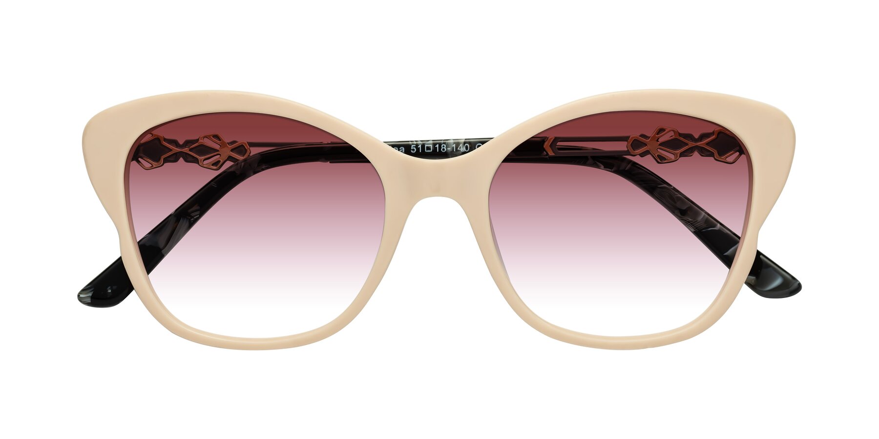 Folded Front of Azalea in Ivory pink with Garnet Gradient Lenses