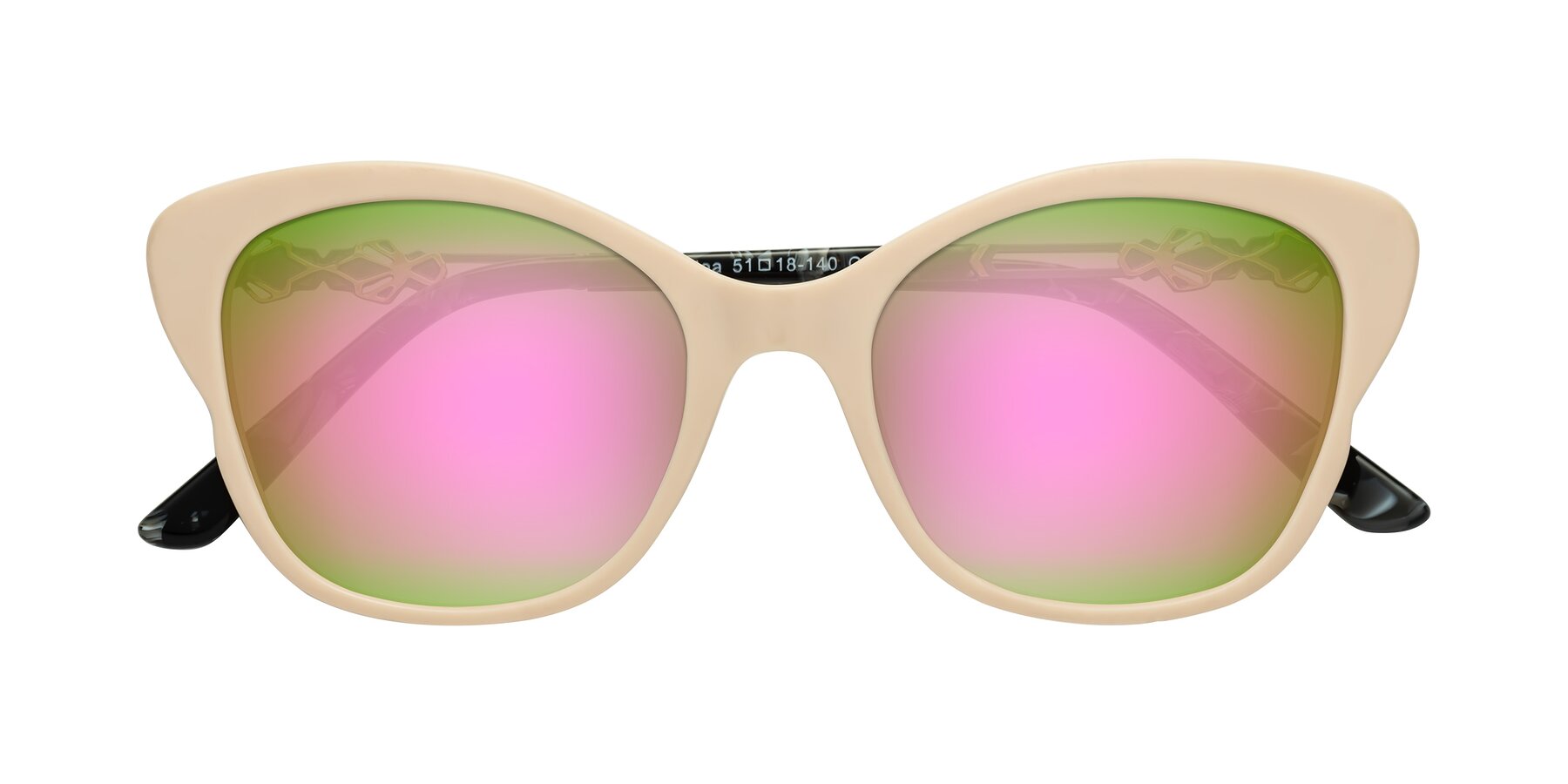 Folded Front of Azalea in Ivory pink with Pink Mirrored Lenses