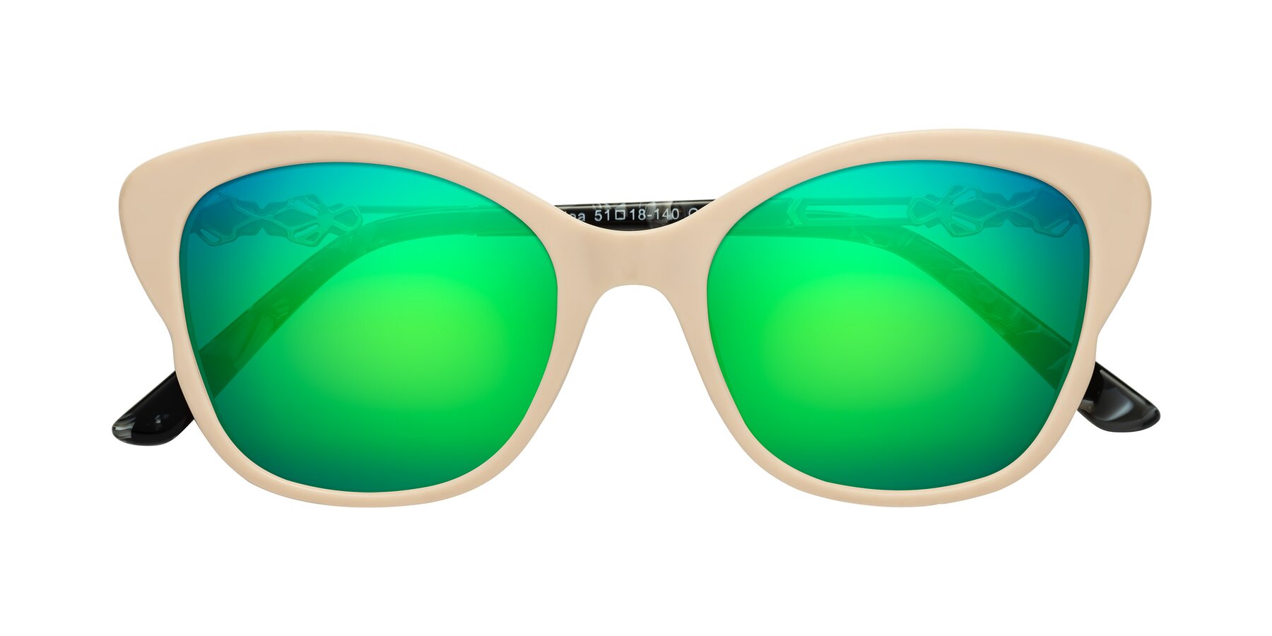 Folded Front of Azalea in Ivory pink with Green Mirrored Lenses