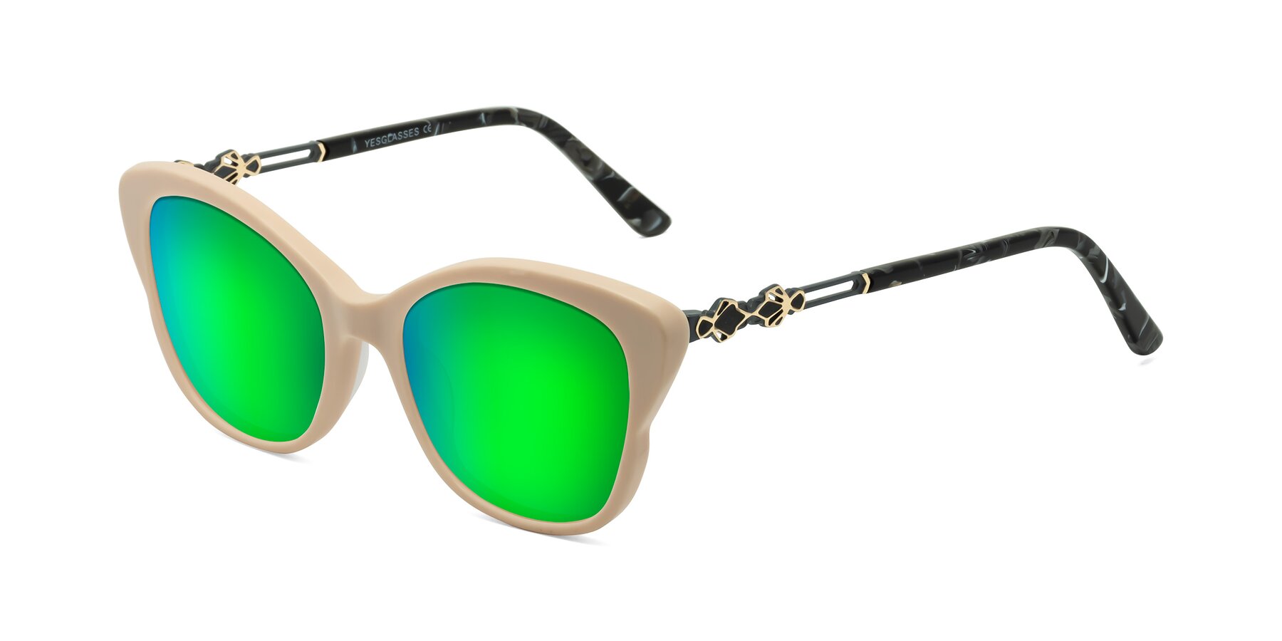 Angle of Azalea in Ivory pink with Green Mirrored Lenses