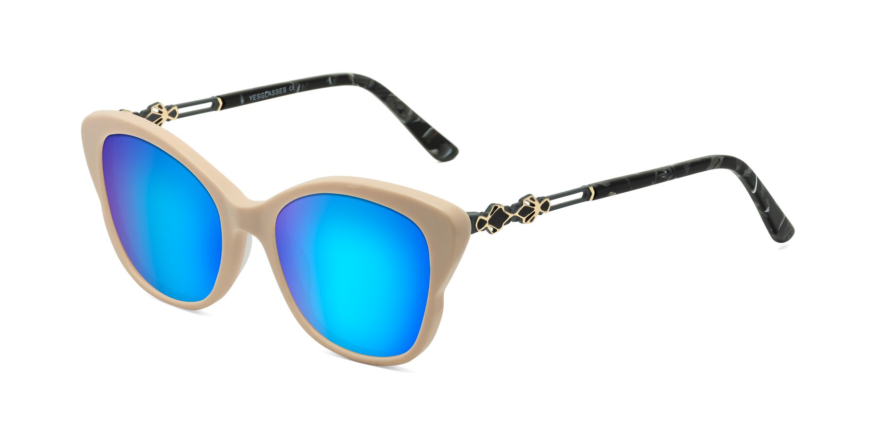 Angle of Azalea in Ivory pink with Blue Mirrored Lenses