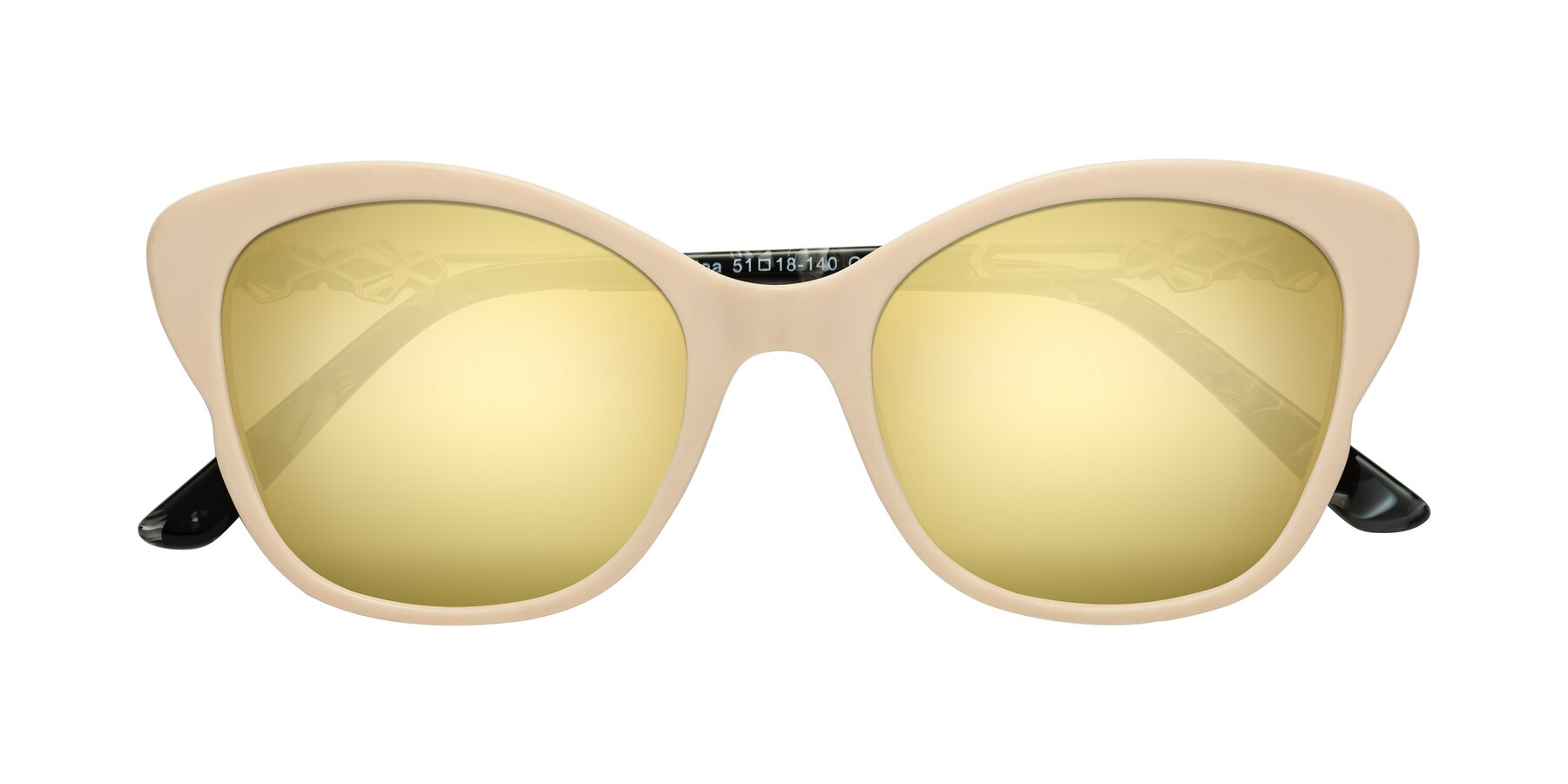 Folded Front of Azalea in Ivory pink with Gold Mirrored Lenses