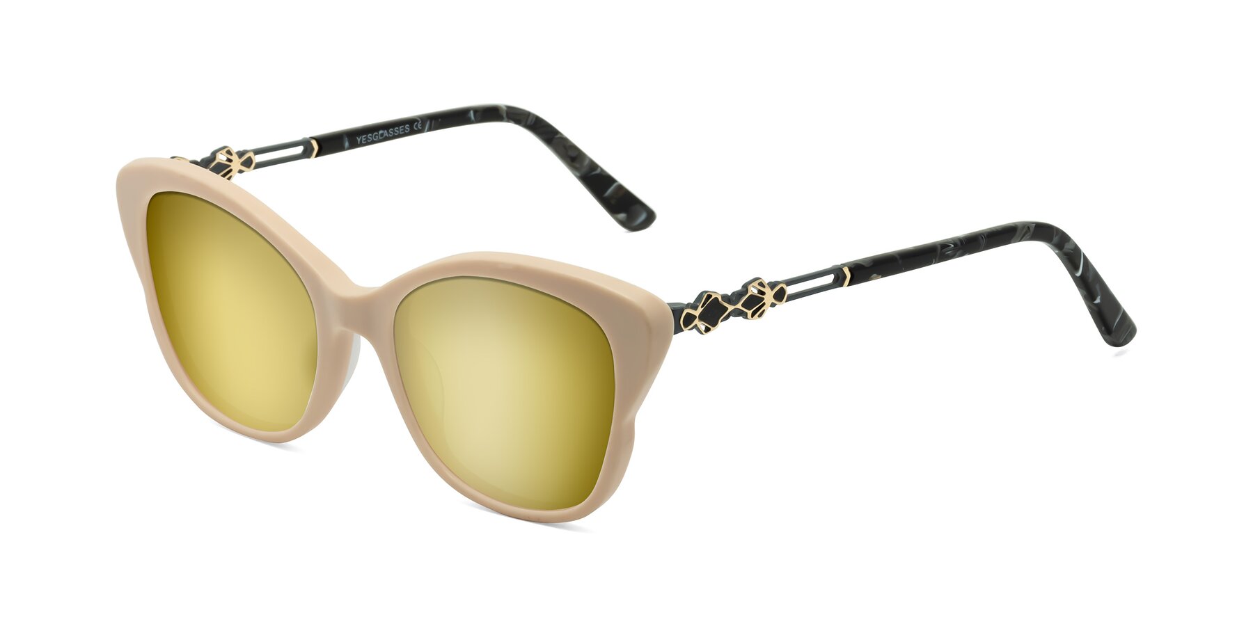 Angle of Azalea in Ivory pink with Gold Mirrored Lenses