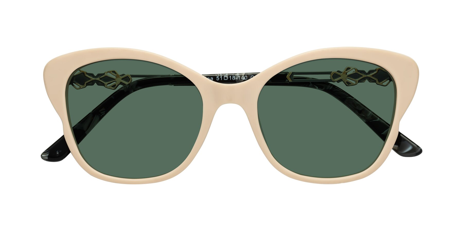 Folded Front of Azalea in Ivory pink with Green Polarized Lenses