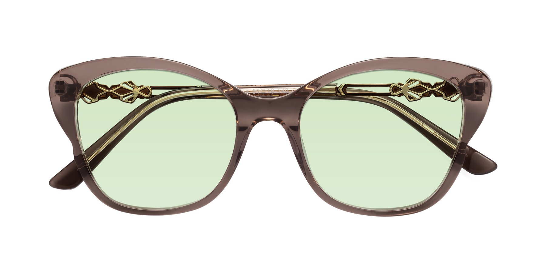 Folded Front of Azalea in Rose Taupe with Light Green Tinted Lenses