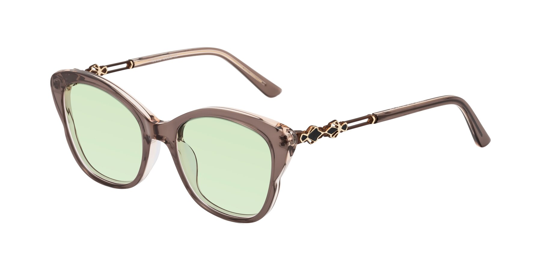 Angle of Azalea in Rose Taupe with Light Green Tinted Lenses