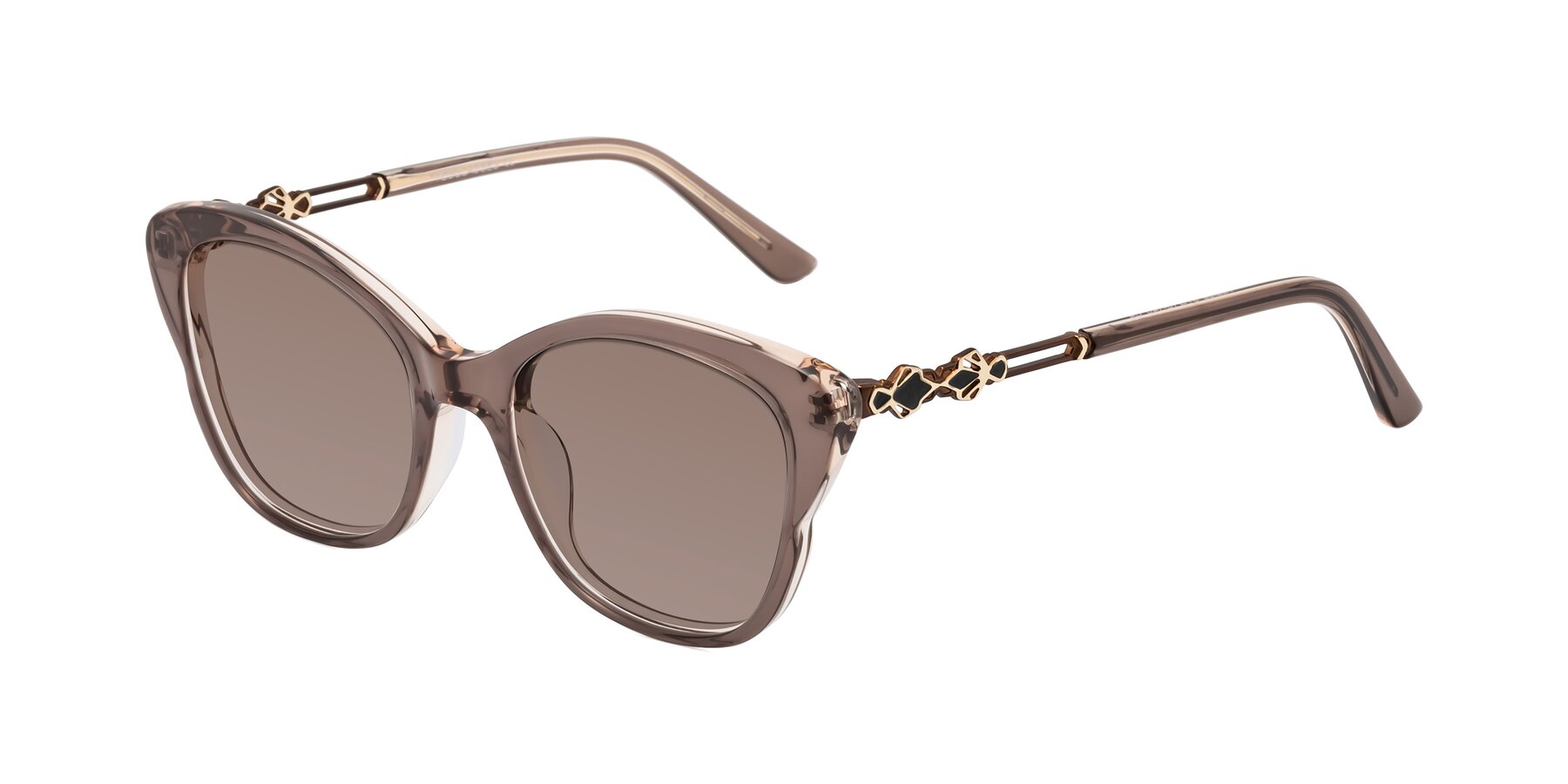 Angle of Azalea in Rose Taupe with Medium Brown Tinted Lenses