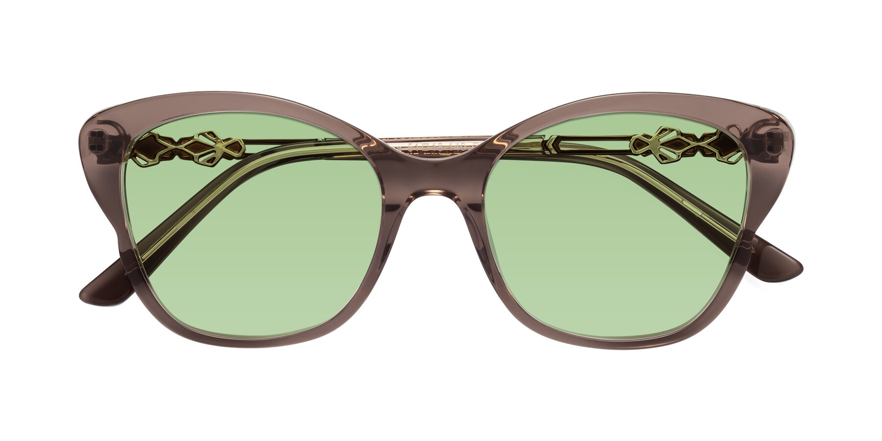 Folded Front of Azalea in Rose Taupe with Medium Green Tinted Lenses