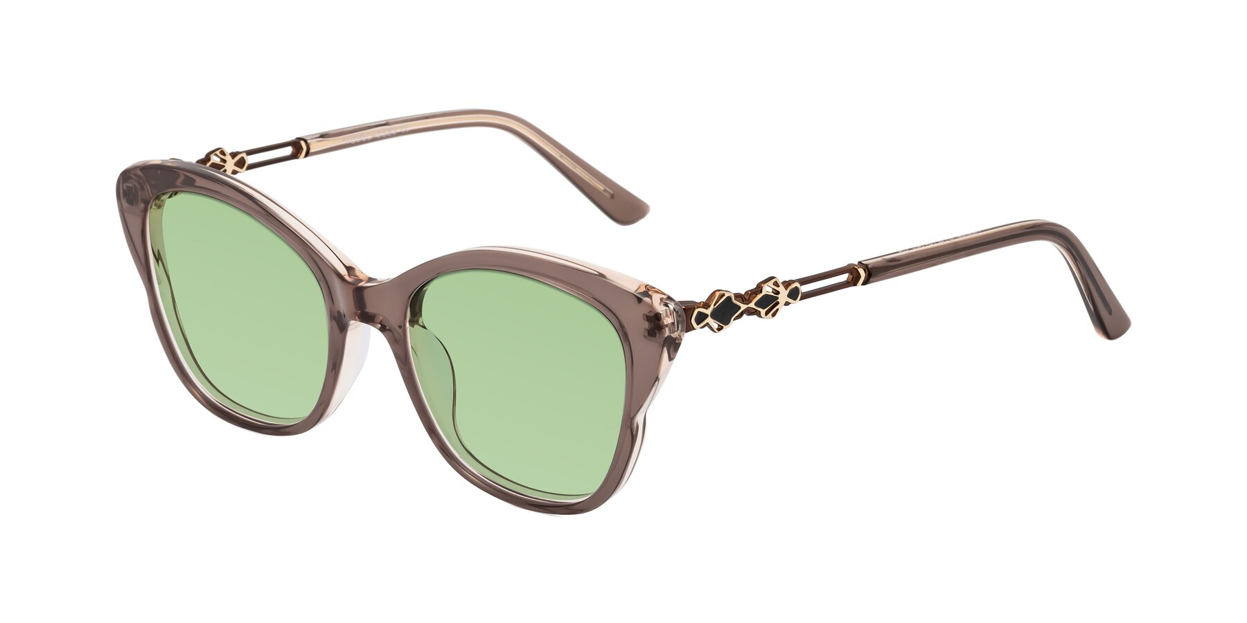 Angle of Azalea in Rose Taupe with Medium Green Tinted Lenses