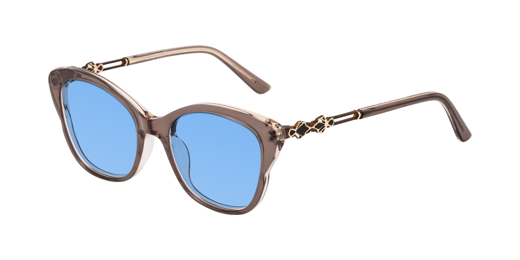 Angle of Azalea in Rose Taupe with Medium Blue Tinted Lenses